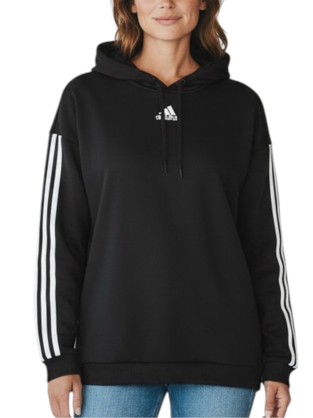 ADIDAS AeroReady Gear Up Hoodie in Black with White Stripe Sleeves Size XL
